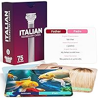 Italian Vocabulary Flash Cards - 75 Beginner Vocab with Pictures - Memory & Sight Words - Travel & Quick Reference - Educational Language Learning Game Play - Kids, Grade School, Classroom, Homeschool