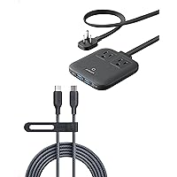 Anker USB C to USB C Cable (240W,10ft), Bio-Braided USB C Charger Cable Fast Charge Nano Charging Station, 6-in-1 USB C Power Strip 67W Max with Flat Plug and 5 ft Thin Extension Cord, 2 AC, 2