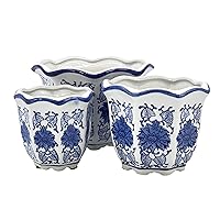 Galt International Blue & White Floral Porcelain Ceramic Decorative Flower Pot 8