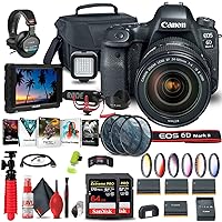 Canon EOS 6D Mark II DSLR Camera with 24-105mm f/4L II Lens (1897C009) + 4K Monitor + Pro Mic + Pro Headphones + 2 x 64GB Memory Card + Color Filter Kit + Case + Filter Kit + More (Renewed)