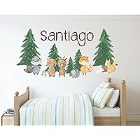 Woodland Name Wall Decal for Kids Bedroom - Jungle Animal Wall Decals - Personalized Name Wall Decal - Baby Animal Stickers for Nursery Forest Kids Room Wall Decoration Vinyl Wall Decals