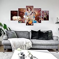 Radha Krishna Canvas Wall Art Lord Krishna Wall Decor Hinduism Picture Print Krishna Radha Painting Poster India Religious Frame Home Living Room Bedroom Decoration(60x32 inches)