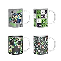 Zak Designs Minecraft Mug Unique Ceramic Coffee Cup Set, Can Coffee Mugs with Comfortable Handle for Gamer Gifts, Dishwasher and Microwave Safe (11.5 oz, 4-Piece Set)