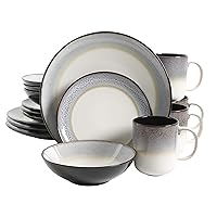 Gibson Elite Rings of Saturn Round Reactive Glaze Stoneware Dinnerware Set, Service for Four (16pcs), Grey and Cream