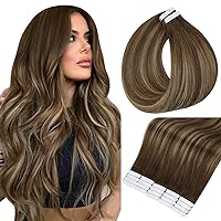 22 Inch Tape in Hair Extensions Color 4 Brown Fading to 24 Blonde and 4 Seamless Hair Extensions Tape in Glue in Hair Extensions Skin Weft Tape in Hair Extensions 50Gram 20Pcs