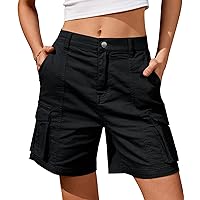 Bermuda Shorts for Women Cargo Shorts Knee Length 6 Pockets Elastic Waist Long Shorts for Summer Casual