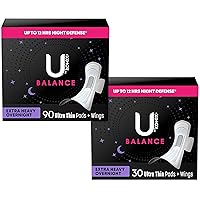 Balance Ultra Thin Overnight Pads with Wings, Extra Heavy Absorbency, 120 Count (4 Packs of 30, 120 Feminine Pads Total)