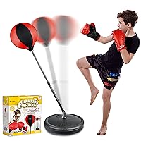 Punching Bag Set for Kids Incl Punching Ball with Stand, Boxing Training Gloves, Hand Pump and Adjustable Height Stand, Boxing Ball Set Toy Gifts for Age 5 6 7 8 9 10 Year Old Boys Girls