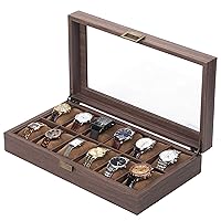 READAEER 12 Slot PU Leather Watch Box Organizer Watch Case with Glass Top