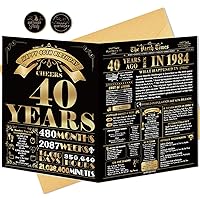 40th Birthday Card for Men Women, 40th Birthday Decor Gift, Ideal Birthday Card Gift For 40 Years Old Husband Wife, Jumbo Forty Birthday Decoration Card for Dad Mom, Black Gold