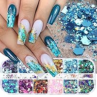 12 Grid Holographic Nail Art Sequins 3D Laser Gradient Chameleon Nail Decals Design Foil Flakes Glitter Nail Supplies for Women Manicure Mermaid Decorations DIY Sparkly Nail Art Tips