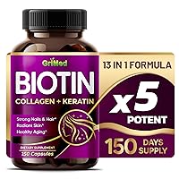 BIOTIN with Collagen + Keratin 7,275mg Strong Nails & Hair, Radiant Skin, Healthy Aging- USA Made & Tested (150 Count (Pack of 1))