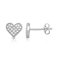 Natalia Drake Small Pave Heart Diamond Accent Stud Earrings for Women in Rhodium Plated 925 Sterling Silver Cartilage Earring for Second Hole Piercing