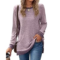 WELINCO Womens Crewneck Pullovers Color Block Long Sleeve Side Split Pockets Tunic Tops