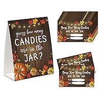 Thanksgiving Candy Party game, Guess How Many Candies Are In The Jar (1 Double-sided standing sign + 50 guess cards), Thanksgiving Party Game, Thanksgiving Party Decorations -GEJCTG01