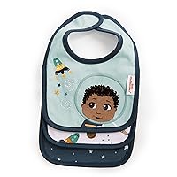 Baby Bibs 3 Pack Cotton Blend Hook-and-Loop Closure - Astronaut and Rocketships (Ashton) Newborn & up, Blue, Small
