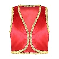 Kids Boys Arabian Prince Costume Cosplay Dress Up Waistcoat for Fancy Party Halloween Open Front Golden Vest