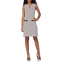 Women's Knit Tweed Shift Dress with Pockets