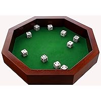 11.75-Inch Octagonal Wooden Dice Tray - Dice Included