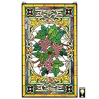 Design Toscano Stained Glass Panel - Fruit of the Vine Grape Stained Glass Window Hangings - Window Treatments, Grapes With Amber Border