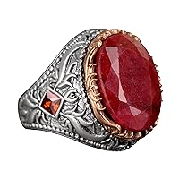 Solid 925 Sterling Silver Men's Ring, Real Natural Ruby Gemstone Ring For Men