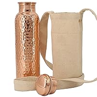 Copper Water Bottle (34oz/1000ml) w/a Carrying Canvas Bag | 100% Pure Copper Bottle for Drinking Water | Lab-Tested, Heavy Duty & Leak-Proof | Authentic Ayurvedic Copper Water Bottle