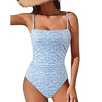 SUUKSESS Women Sexy Tummy Control One Piece Swimsuits Square Neck Bathing Suits