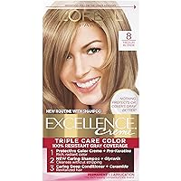 Excellence Creme Permanent Triple Care Hair Color, 8 Medium Blonde, Gray Coverage For Up to 8 Weeks, All Hair Types, Pack of 1