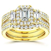 Kobelli Emerald Cut Diamond 3-Stone Bridal Set 1 3/4 CTW in 14k Yellow Gold