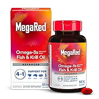 MegaRed Advanced 4in1 Omega-3 Fish Oil + High Absorption Krill Oil 500mg, Concentrated Omega-3 Fish & Krill Oil Supplement for Heart, Joints, Brain & Eyes, 40 Count