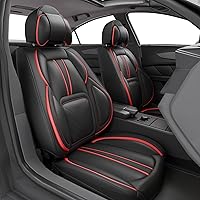 5PCS 2025 Front and Back Car Seat Covers Auto Interior Accessories with Water Proof Nappa Leather for Cars SUV Pick-up Truck Universal Comfortable and Breathable (Full Set, Black&Red)