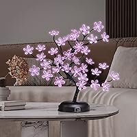 LIGHTSHARE 18-inch Crystal Flower LED Bonsai Tree, Pink Light, 36 LED Lights, Battery Powered or DC Adapter(Included), Built-in Timer