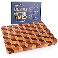 Handmade 3D Checkered Cutting Board with Feet - End Grain Cutting Board Block for Prep & Presentation - Large Charcuterie Board Serving Platter Wooden Chopping Board Made from Walnut Ebony Beech Wood