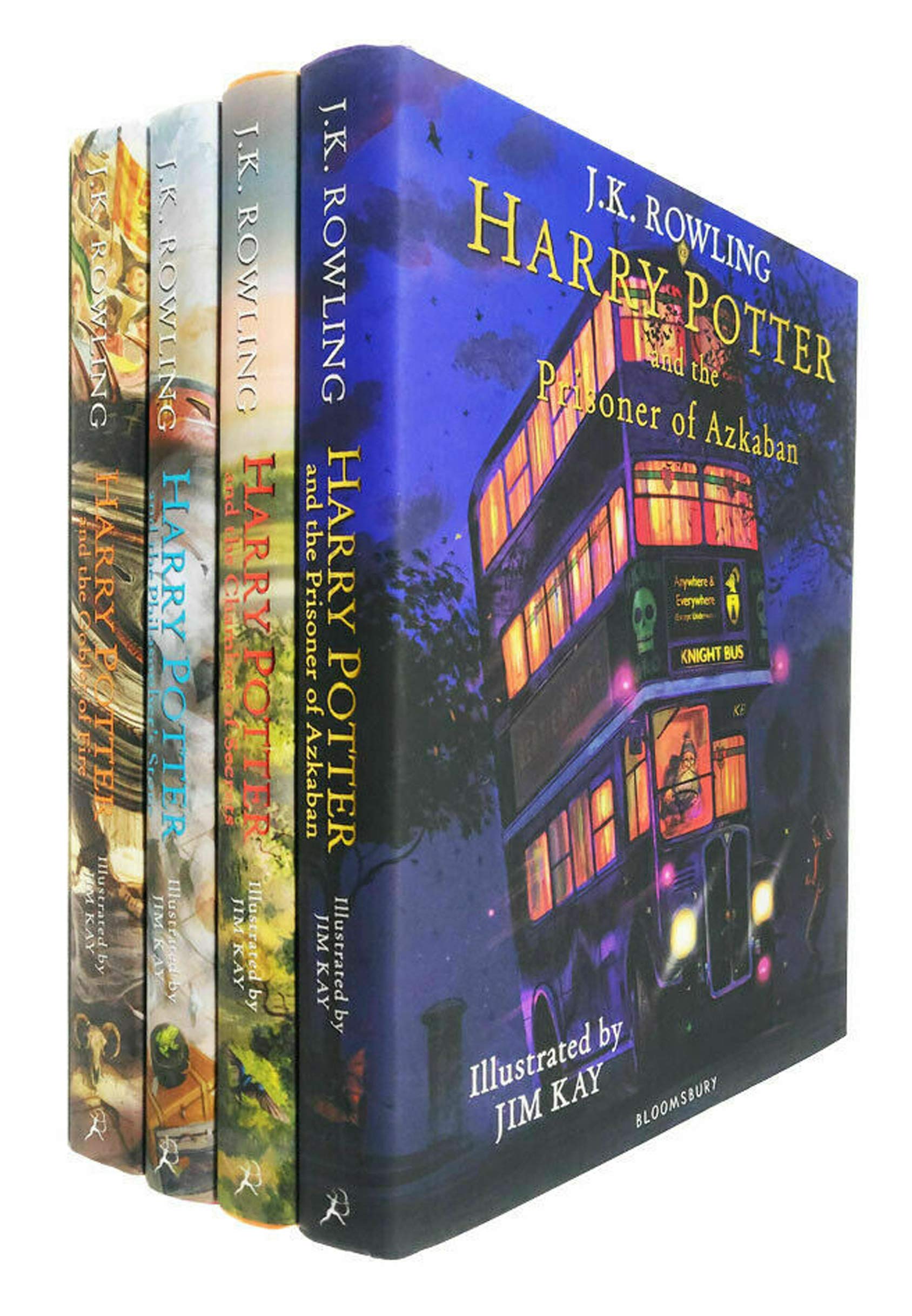 Harry Potter The Illustrated 4 Books Collection Set By J K Rowling - The Philosophers Stone, The Chamber of Secrets, The Prisoner of Azkaban, The G...