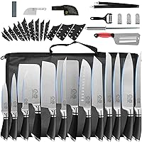 Kitchen Knife Set, 16-Piece Knife Set with Built-in Sharpener and Wooden  Block, Precious Wengewood Handle for Chef Knife Set, German Stainless Steel Knife  Block Set, Ultra Sharp Full Ta 