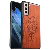 Carveit Wood Case for Galaxy S21 Case [Hard Real Wood & Soft TPU] Shockproof Hybrid Protective Cover Unique & Classy Wooden Case Compatible with Samsung S21 5G (Viking Compass Vegvisir-Rosewood)