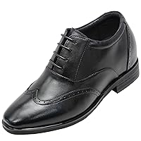 CALTO Men's Invisible Height Increasing Elevator Shoes - Black Leather Lace-up Brogue Wing-tip Oxfords - 3.2 Inches Taller - G51123