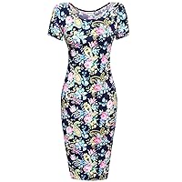 Hotouch Womens Classic Slim Fit Floral Midi Bodycon Party Dress(Dark Blue,XXL)