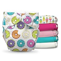 Charlie Banana Baby Washable and Reusable Cloth Diapers, 6 Soft Pocket Diapers and 12 Absorbent Inserts, One-Size, Dessert