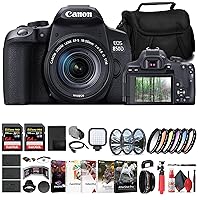 Canon EOS 850D / Rebel T8i DSLR Camera with 18-135mm Lens (3924C002) + 2 x 64GB Memory Card + Filter Kit + Wide Angle Lens + Color Filter Kit + Lens Hood + Charger + 2 x LPE17 Battery + More (Renewed)