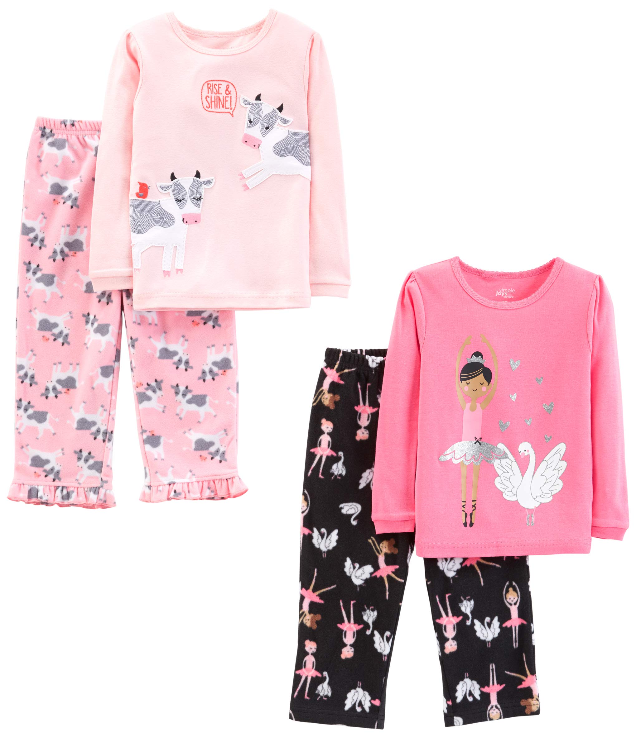 Simple Joys by Carter's Girls and Toddlers' 4-Piece Pajama Set (Cotton Top & Fleece Bottom)