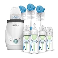Dr. Brown's Milk Spa Breast Milk & Bottle Warmer with Anti-Colic Options+ Narrow Baby Bottles 4 oz, with Level 1 Slow Flow Nipple, 4 Pack, 0m+ and Bottle Cleaning Brush Set, Blue