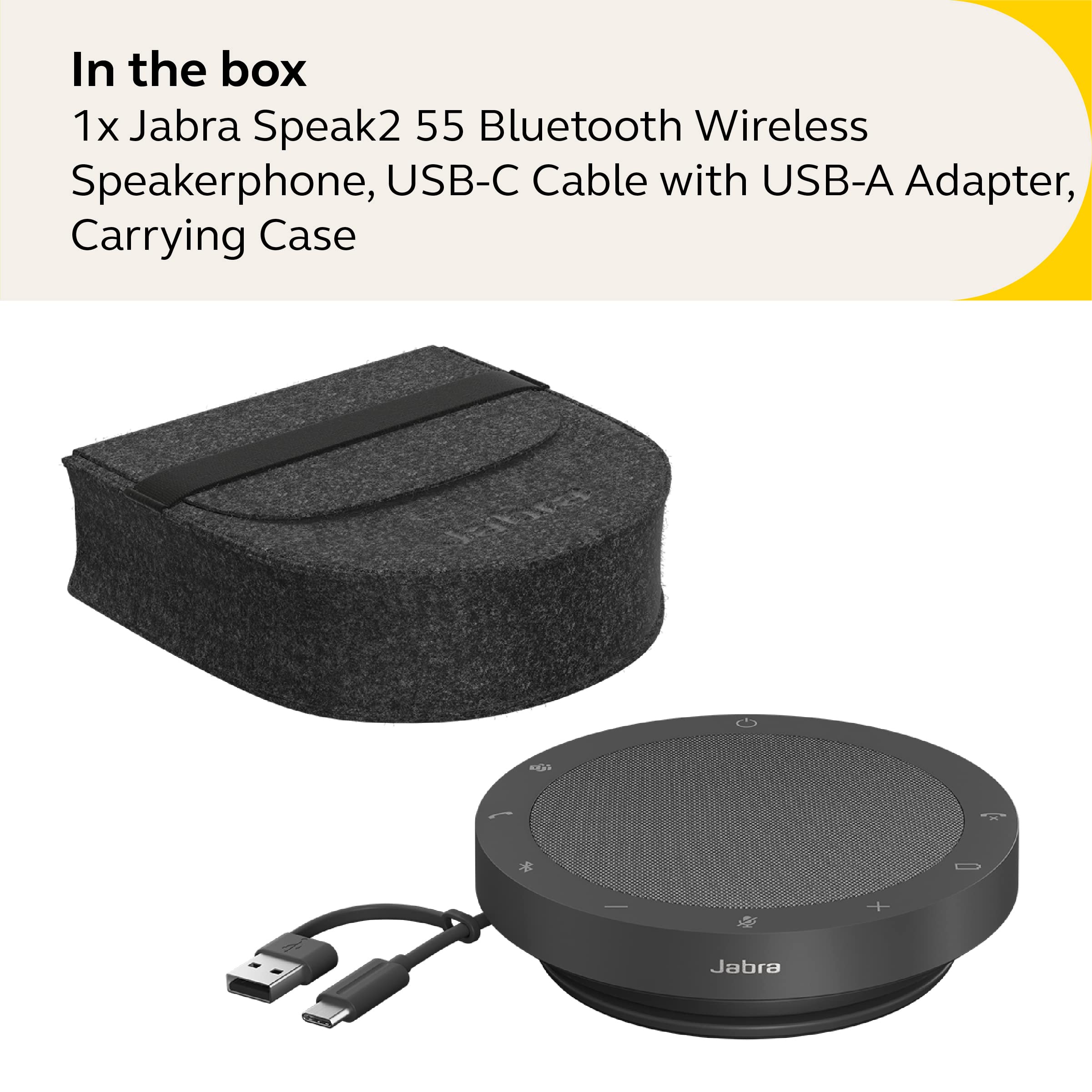 Jabra Speak2 55 Wireless Bluetooth Speakerphone - Portable Speaker with 4 Noise-Cancelling Mics, 50mm Full-Range Speakers & Wideband Audio - Certified Microsoft Teams Speaker - Dark Grey