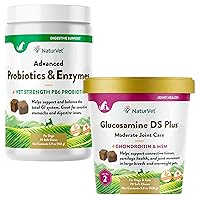 NaturVet – Glucosamine DS Plus - Level 2 Moderate Care – Supports Healthy Hip & Joint Function – 70 Soft Chews & Advanced Probiotics and Enzymes Supplement, Plus Vet Strength Probiotic 70 Soft Chews