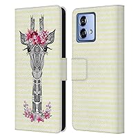 Head Case Designs Officially Licensed Monika Strigel Yellow Flower Giraffe and Stripes Leather Book Wallet Case Cover Compatible with Motorola Moto G84 5G