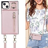 Jaorty iPhone 13 Case with Card Holder for Women,Crossbody Wallet Case for iPhone 13 with Strap,[Ring Holder Kickstand] Lanyard Leather PU Magnetic Clasp Zipper Purse,6.1