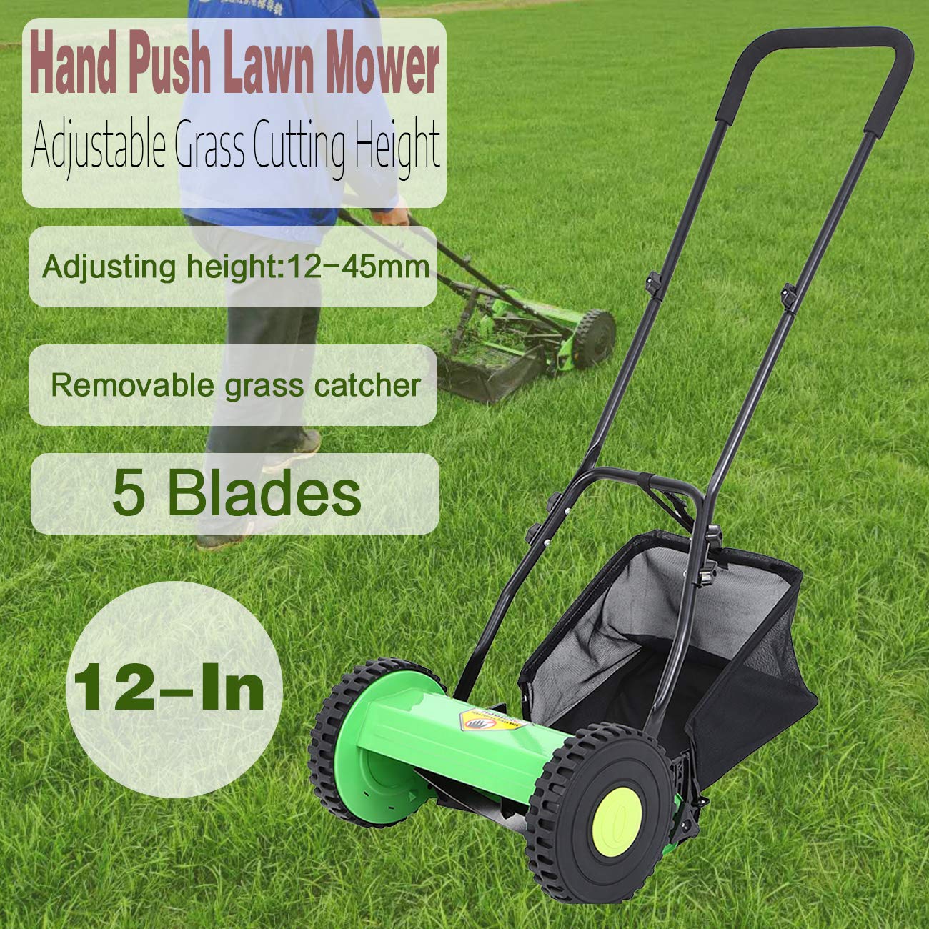Mua Lawn Mower, 12 inch Manual Push Reel Mower with 23L Collection Bag, Adjustable  Push Lawn Sweeper Grass Catcher for Yards trên  Mỹ chính hãng 2024