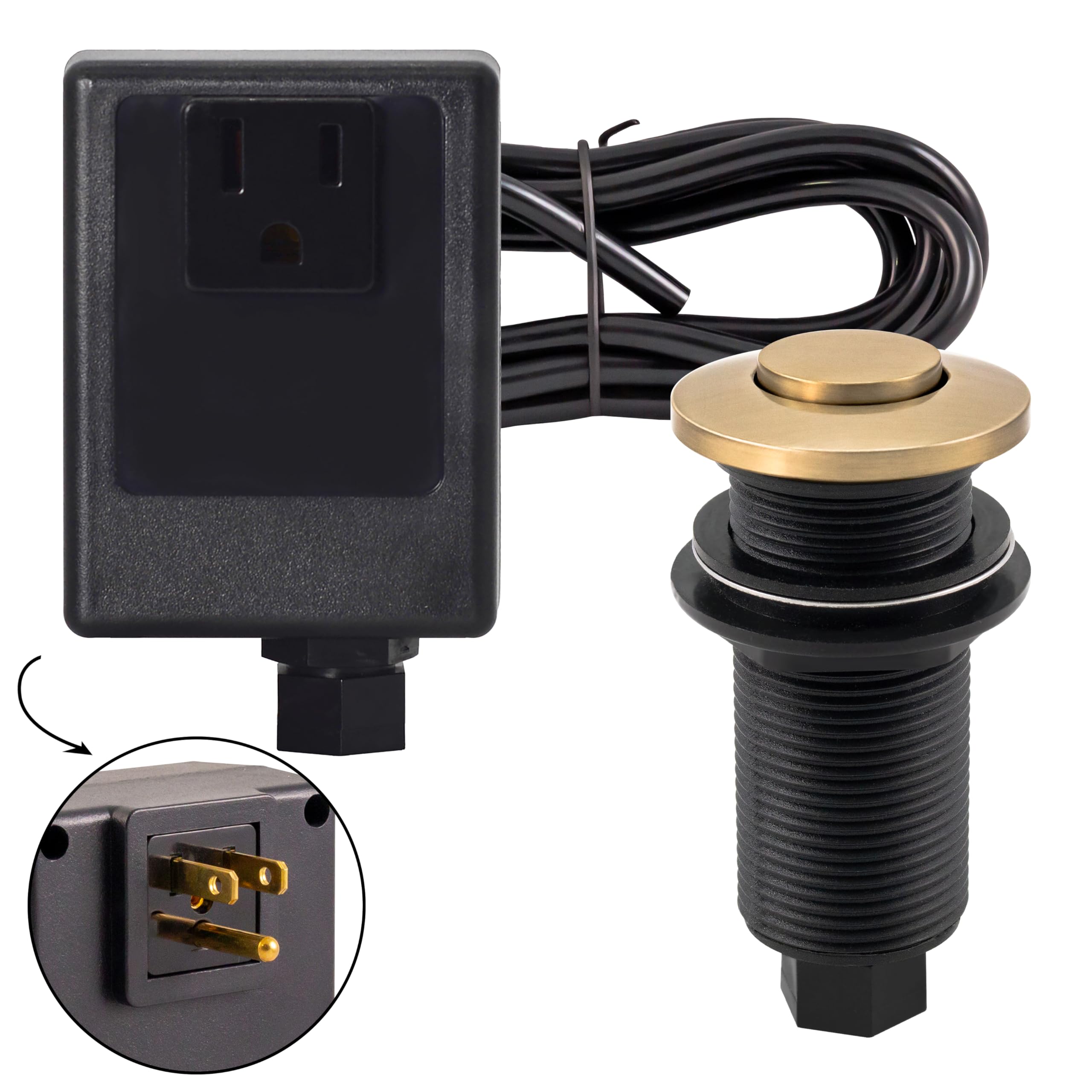 Westbrass ASB-19 Sink Top Waste Disposal Air Switch and Single Outlet Control Box, Flush Button, 1-Pack, Champagne Bronze