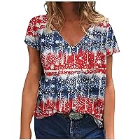 Black of Fridays Deals Womens American Flag Shirt Short Sleeve USA Flag 4th of July Tops Loose Patriotic Novelty T-Shirts Ladies Holiday Tunics