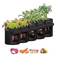 HealSmart 5-Pack 5-Gallon Potato Grow Bags Planter Pots with Handle, Access Flap and Visual Window, Easy to Harvest, Thickened Non-Woven Aeration Fabric Container for Tomato, Carrot, Fruits